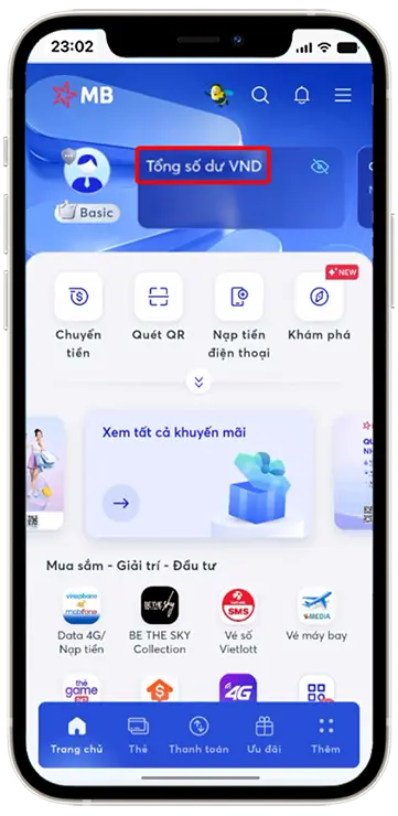 Bước 1: Chọn mục "Tổng số dư".